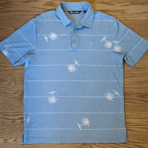 Travis Mathew Men's Size M Light Blue Golf Polo with Palm Tree Pattern